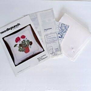 Vintage Craftways 1872 Needlepunch Embroidery Kit Pattern Geraniums Red Flowers